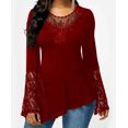 thumbnail image 1 of Chemises à Manches Longues en Dentelle pour Femmes, Col Rond, Blouses Irrégulières, 1 of 1