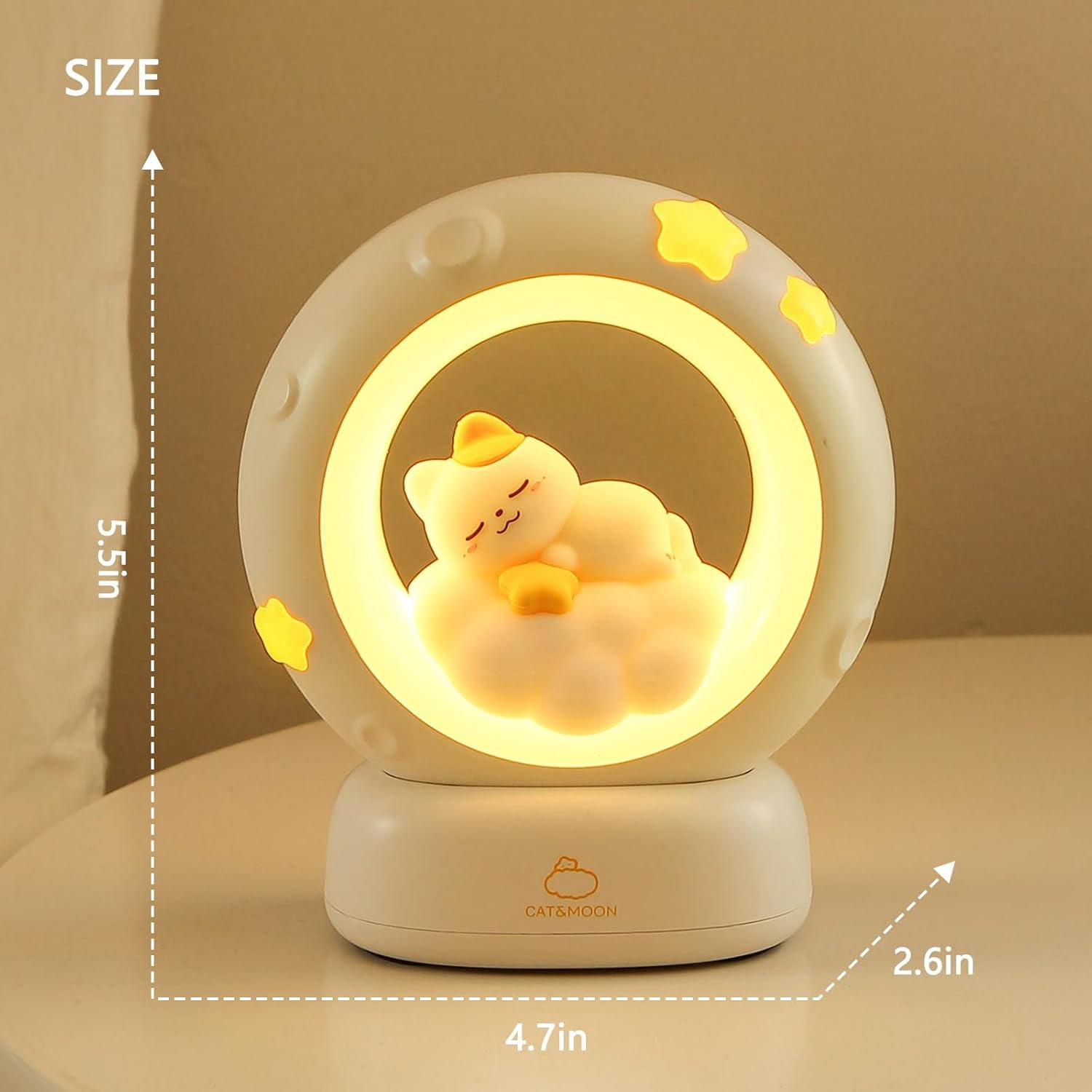 Space Kitty LED Night Light for Kids, Cute Cat Nursery Lamp with Touch Sensor, Dimmable Rechargeable Bedside Light, Animal Decor Gifts for Girls Baby Cat Lovers