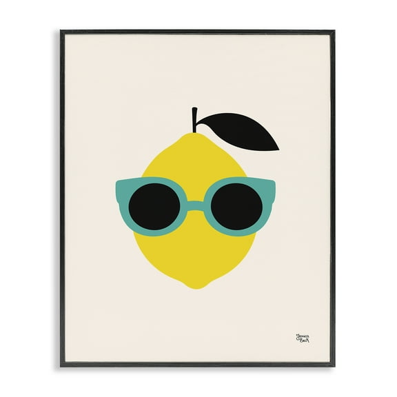 Stupell Industries Lemon with Sunglasses Food & Beverage Painting Black Framed Art Print Wall Art, 11 x 14