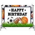 thumbnail image 2 of Sports Theme Happy Birthday Backdrop Boys Soccer Basketball Baseball Kids Rugby Stadium Game Lawn Sports Theme Birthday Background Portrait Party Cake Table Photo Studio Booth Prop, 2 of 4