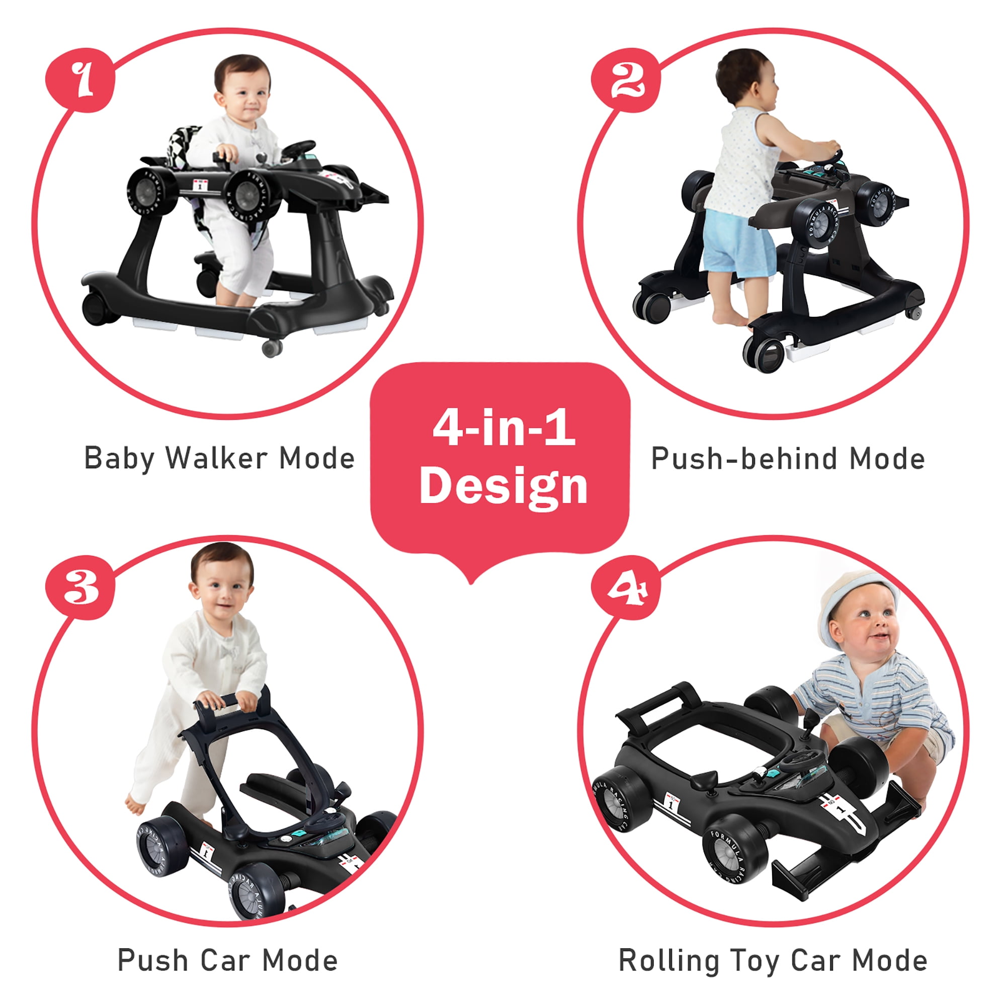 Babyjoy 4-in-1 Baby Walker Foldable Activity Push Walker Adjustable White