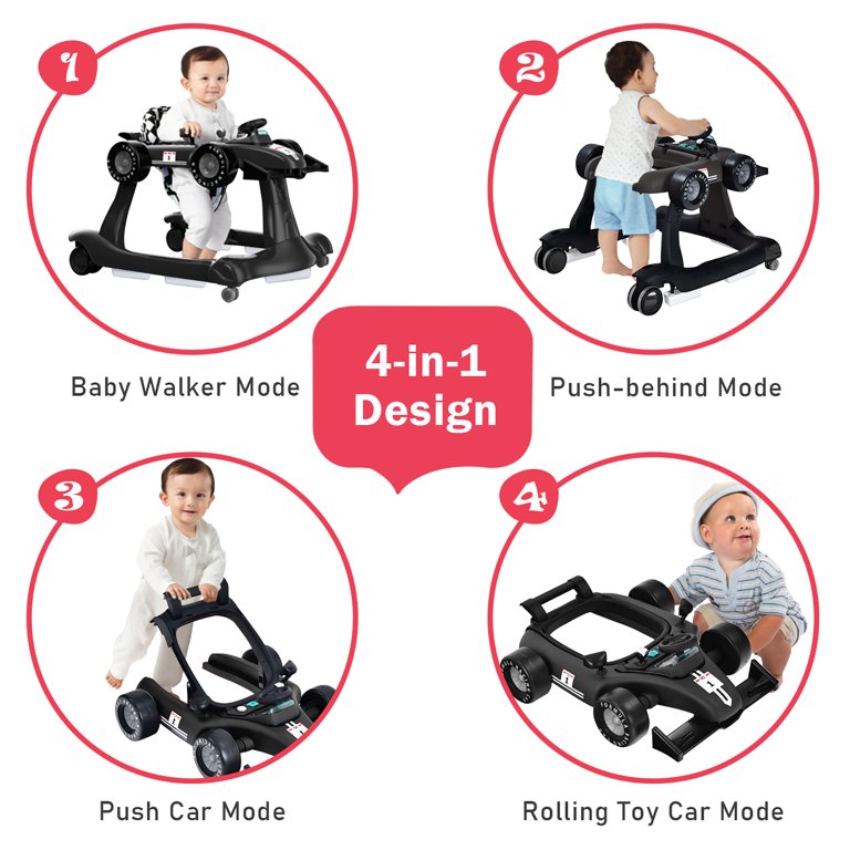 Babyjoy 4-in-1 Baby Walker Foldable Activity Push Walker Adjustable Black