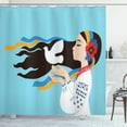 thumbnail image 1 of Hippie Shower Curtain, The Girl Wearing Ukranian Ethnic Costume and Hairband Sends a Dove for World Peace, Fabric Bathroom Set with Hooks, 69W X 84L Inches Extra Long, Multicolor, by Ambesonne, 1 of 3