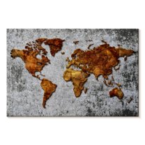 Elephant Stock Antique Bronze World Map Wall Art - Horizontal Canvas Wall Art - Living Room Wall Decor - Map Canvas - Brown And Gray Decor - 45" x 30"