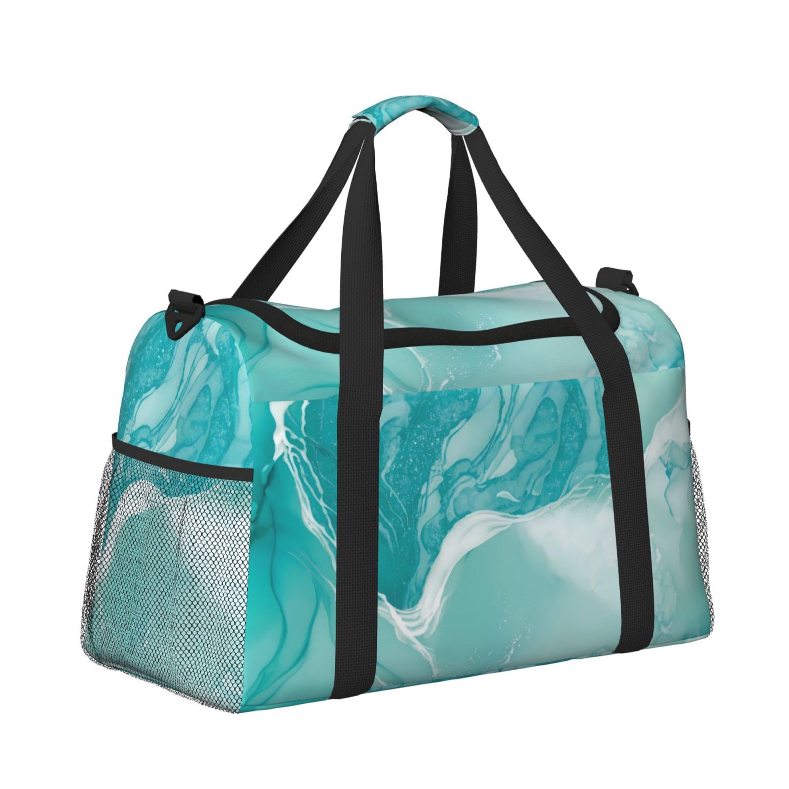 Kuqiui Teal Turquoise 1 Print Foldable Travel Duffel Bag Tote Carry on Luggage Bag Personal item Sports Gym Bag Water Resistant Weekender Overnight Bags for Women and Men