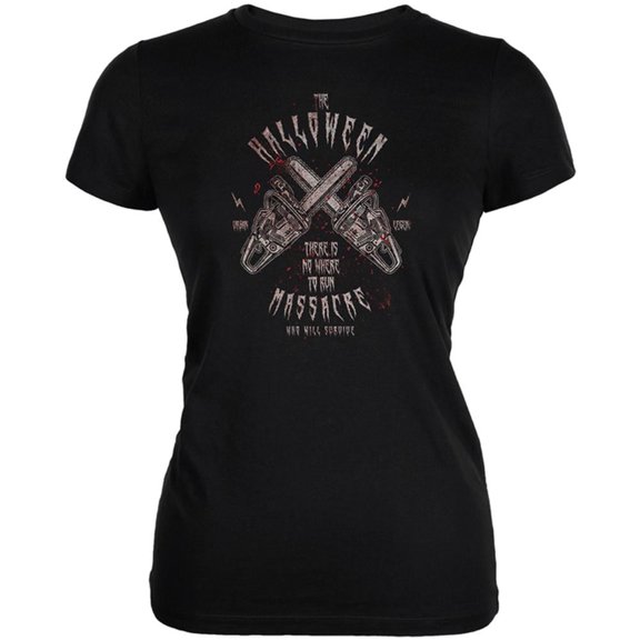 Halloween Chainsaw Massacre Bloody Horror Juniors Soft T Shirt Black MD