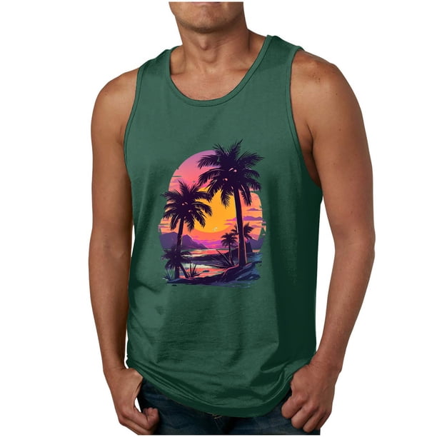 Camisetas de Tanque de los Hombres Tanque de los Hombres Incolor Gradiente de Impresión Cuello Redondo Correa Delgada Fuga Atrás Regular Casual Deportes Blusas de Tanque