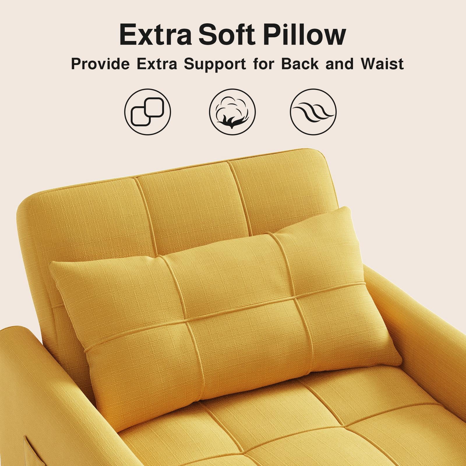 Sleeper Sofa, Lofka 3 in 1 Convertible Single Sofa Bed with Adjustable Backrest for Living Room, Bedroom, Yellow