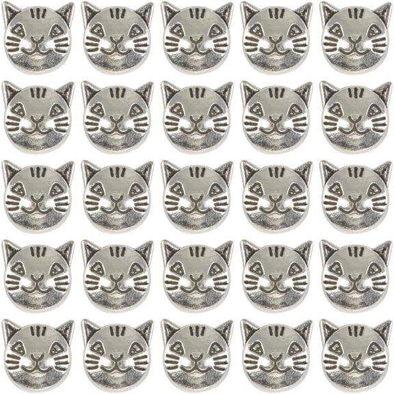 1 B0X 100Pcs Cat Spacers Beads Metal Animal Beads Alloy Tibetan Antique Silver Small Cute Pet Kitten Animals Head Loose Beads for Necklace Bracelet Earring Craft Jewelry Making Beginners DIY