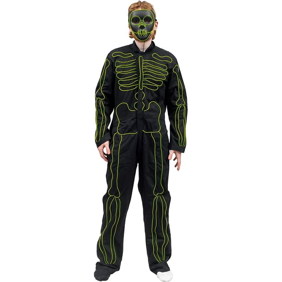 LED Light up Skeleton Costume & Mask with three modes Halloween Costume Cosplay