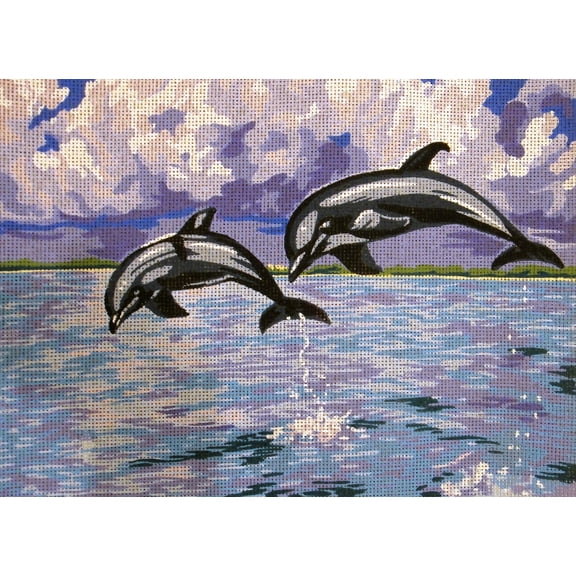 "Dolphins" Printed Canvas for  Needlepoint Tapestry Gobelin  Embroidery Gobelin L 40115