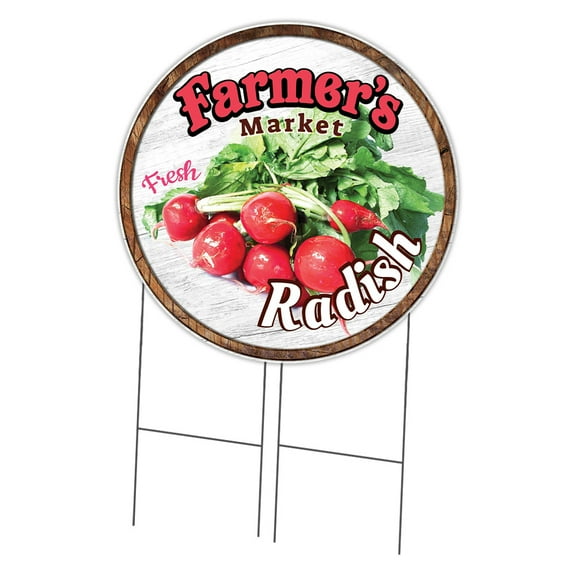 SignMission Corrugated Plastic Sign With Stakes 36" Circular - Farmer's Market Radish | Coroplast Yard Sign With Stake |  Made in the USA