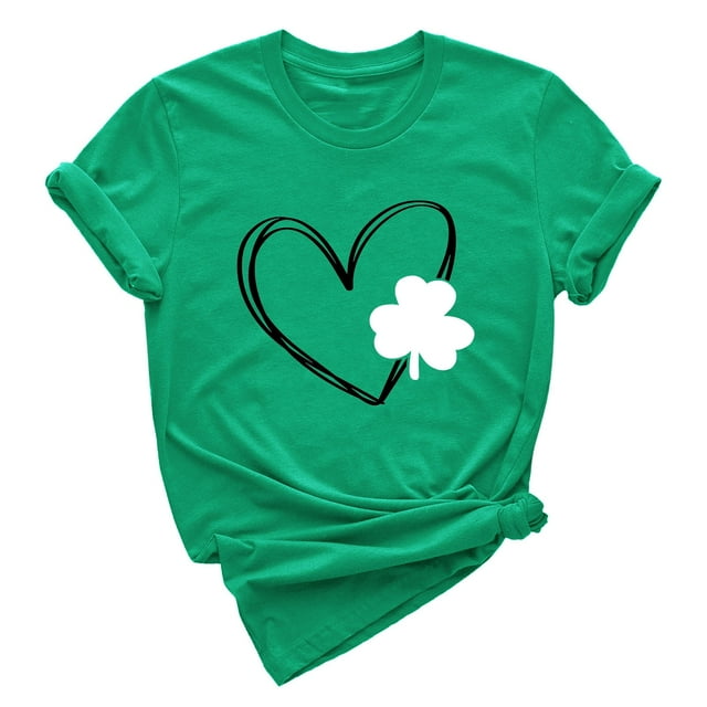 Pxiakgy! Vente de Liquidation T-Shirt Femme St Patricks Day Col Rond Irlandais Trèfle Chanceux Paddy's Day Graphique Tee Tops Femmes St Patricks Day Imprimé Manches Courtes Col Rond T-Shirt Vert m