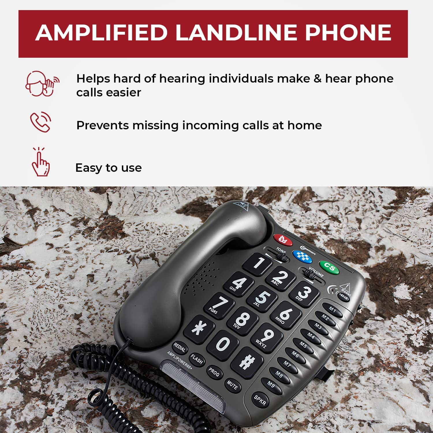 Sonic Alert - Amplified 67db Extra Loudspeaker Telephone with Large Display Buttons - Dark Gray - image 2 of 8