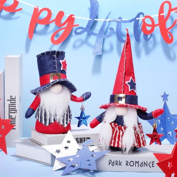 Xihbxyly Gnomo Del Día de La Independencia, Diseño Patriótico de Estrella de Cinco Puntas a Rayas, Decoración Festiva para El Hogar, Adorno Único para El Día de Los Caídos, Decoración para Fiestas Na