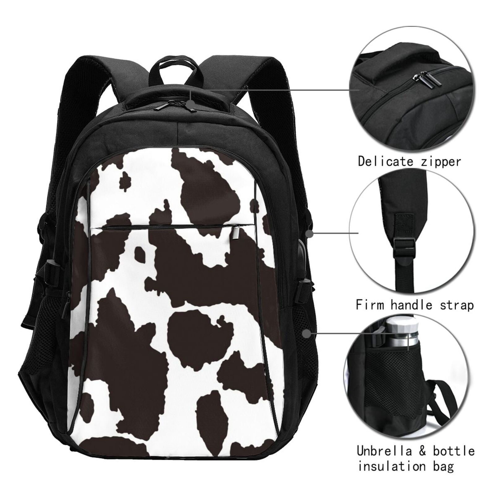 Ratiio Cow Skin 2 Print Travel Laptop Backpack,Slim Sturdy Laptops Backpack with USB Charging Port, Water Resistant College School Computer Bag