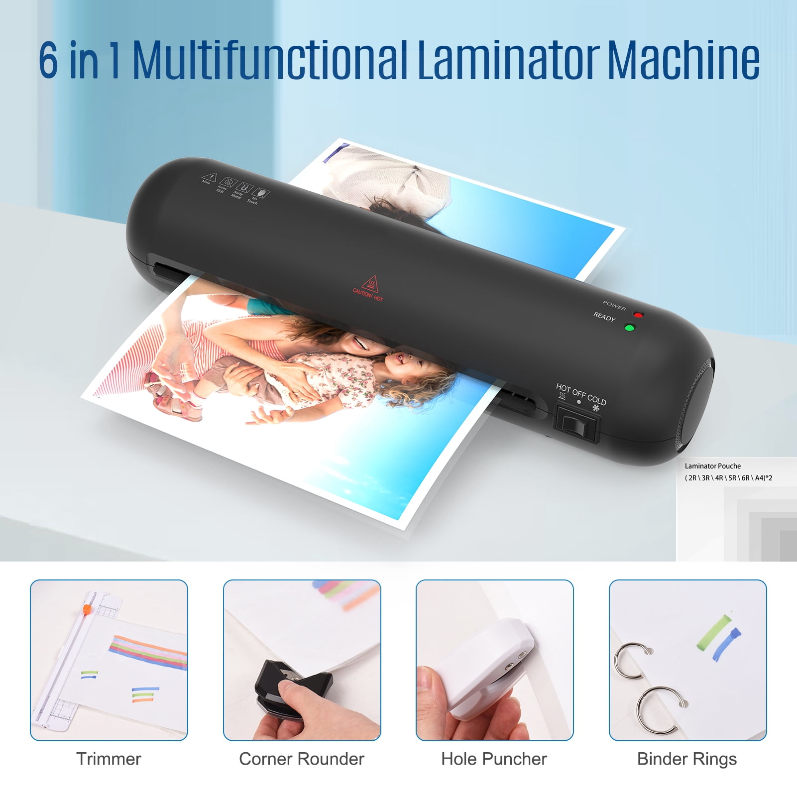 Dcenta A4 Laminator Machine, 9 Inch Cold Thermal Laminator, 6 in 1 Personal Laminating Machine with 12 Laminating Pouches for Home Office School