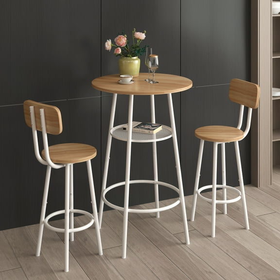 uhomepro Adult Modern Iron Waterproof Dining Table with Chairs Rustic Brown