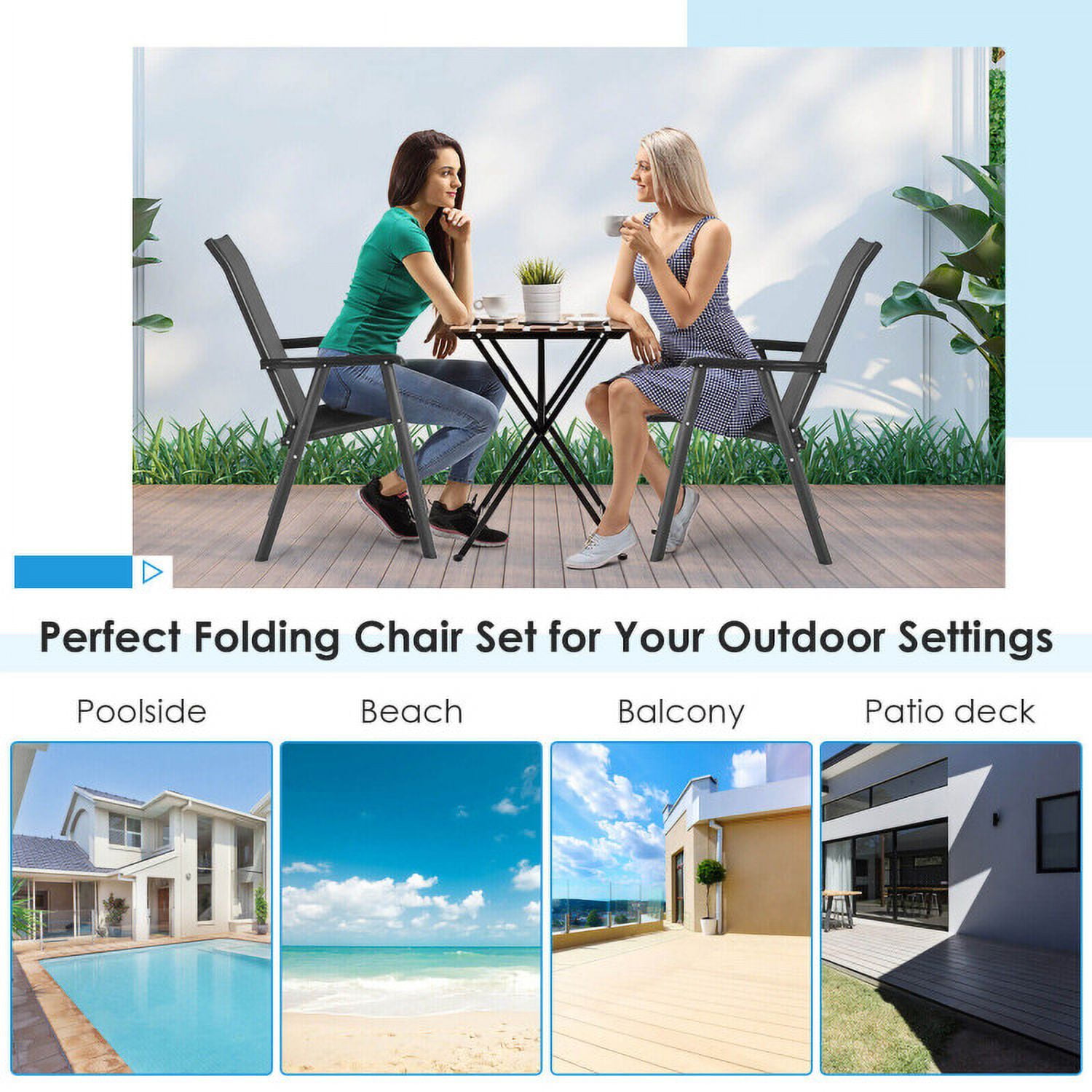 Aimee Lii Set of 2 Outdoor Patio Folding Chair with Ergonomic Armrests, Outdoor Patio Set, Black Aimee Lii Set of 2 Outdoor Patio Folding Chair with Ergonomic Armrests, Outdoor Patio Set, Black