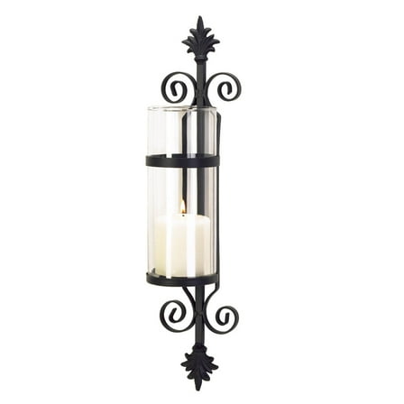 Zingz & Thingz Ornate Scroll Candle Wall Sconce - 19.75" - Black and Clear
