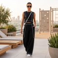 thumbnail image 6 of CIENVNSTG Workout Sets For Women Sleeveless Crop Top Wide Leg Pants 2 Piece Outfit Cruise Travel Beach Vacation Clothes With Pocket XL, 6 of 7