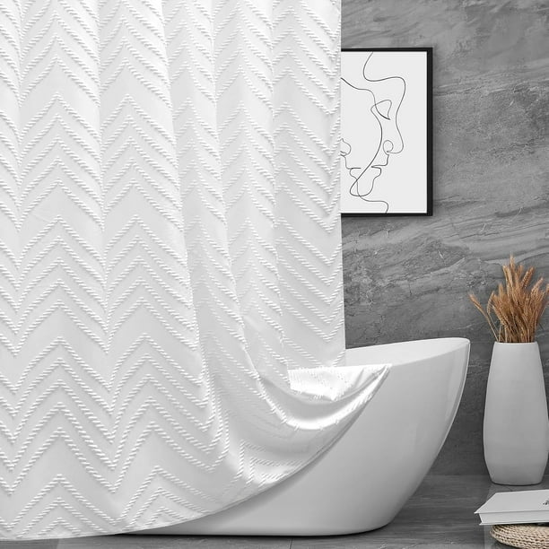 Cortinas de ducha extralargas de 96 pulgadas, 72 x 96 pulgadas, cortinas de ducha de tela a rayas de chevrón con mechones blancos para baño, juego de cortinas de ducha de tela impermeables modernas y
