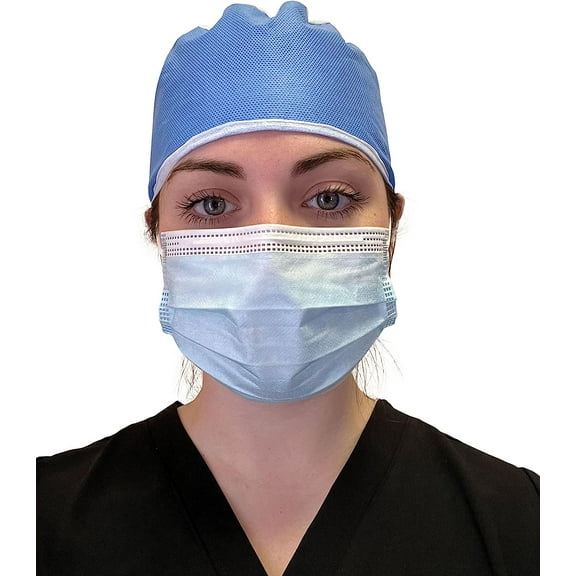 Endure Disposable Doctor's Scrub Cap- Blue with White Top PP, Suitable for Men & Women (100)