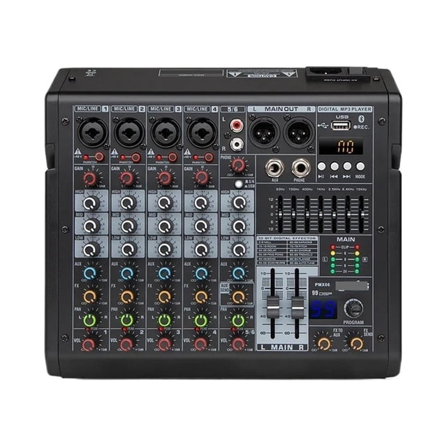 Mixer 99 DSP Digital MP3 Input 48V Phantom Power Supply 7-stage Equalizer Podcast Recording With Bluetooth ,Smart Fader