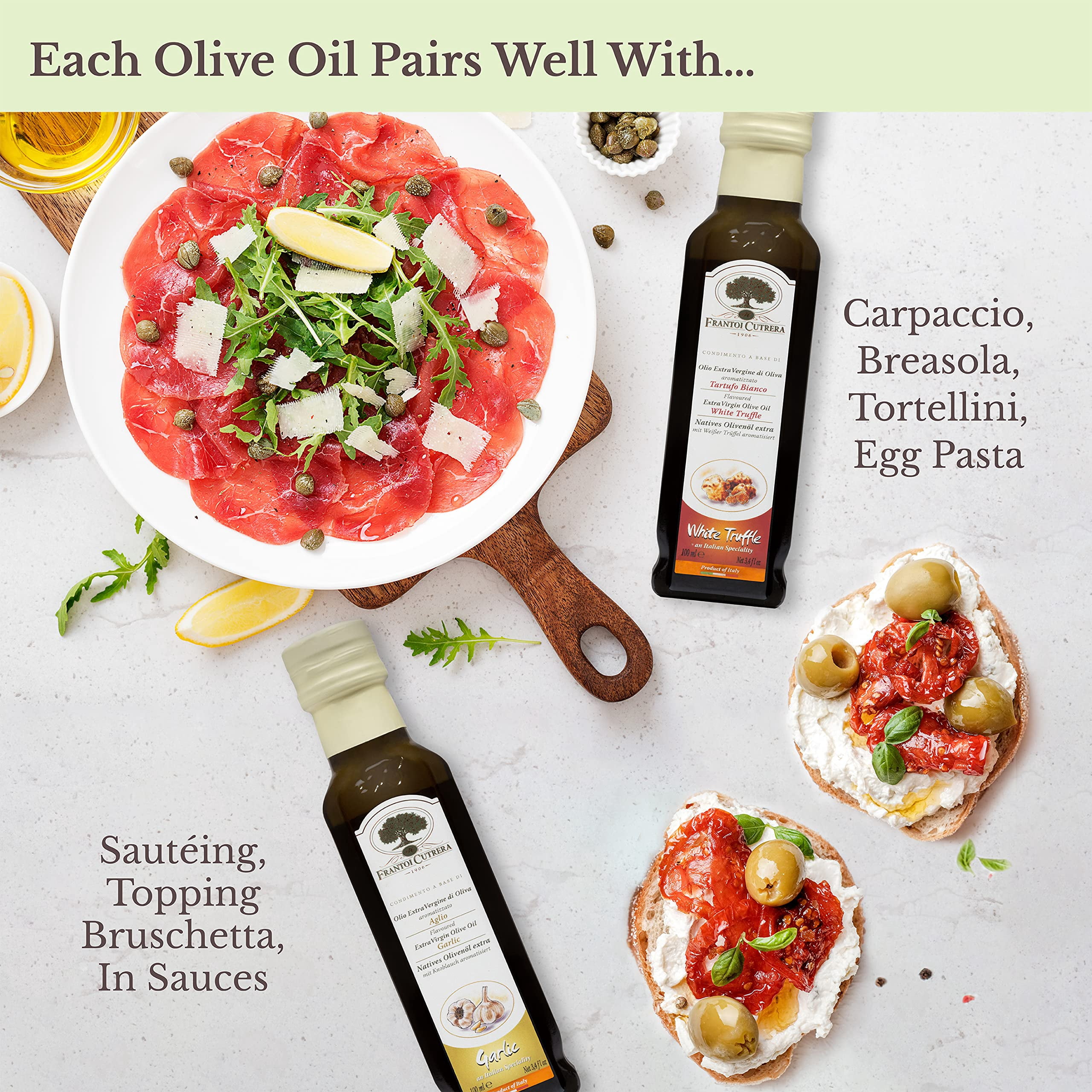 Mercato di Bellina Italian Olive Oil and Balsamic Gift Set - Mini Balsamic Vinegar, Truffle, Garlic and Lemon Flavored Olive Oil Gift Set for Cooking & Dipping Bread - Imported from Italy
