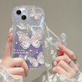 thumbnail image 2 of Funda de teléfono suave transparente con purpurina de mariposa de lujo para iphone 13, 12, 11, 14 Pro Max, 14 Plus, cordón de cadena colgante, Linda funda de silicona Fivean unisex, 2 of 2