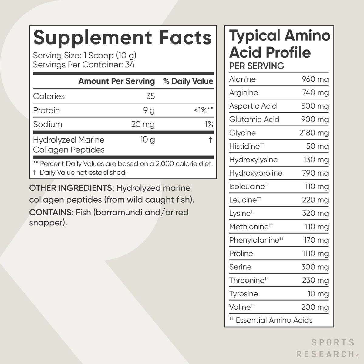 Sports Research® Marine Collagen Peptides Powder - Sourced from Wild-Caught Fish Keto Certified (34 Servings)