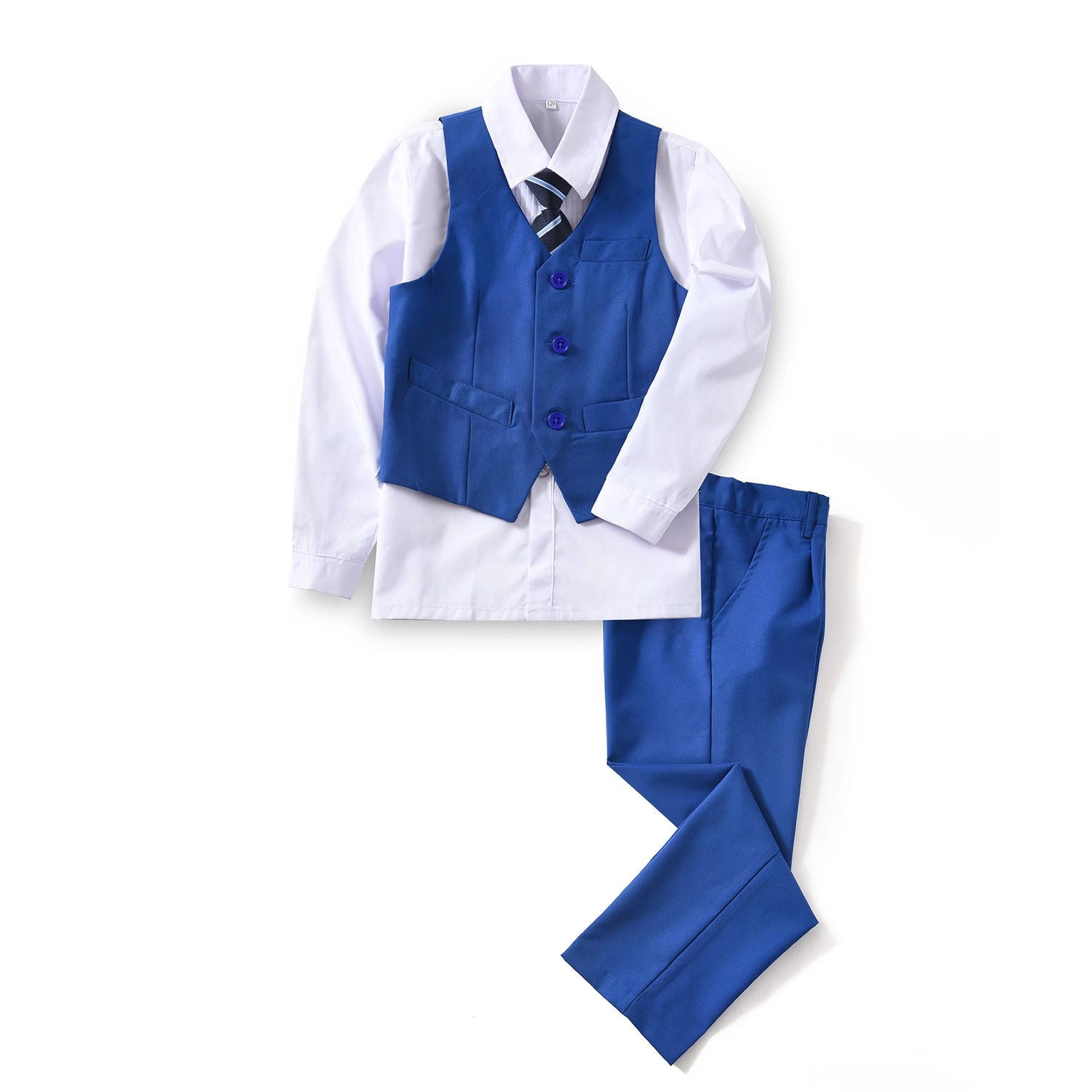 Vittorino Boy's Linen Look 4 Piece Suit Set with Vest Pants Shirt and Tie 