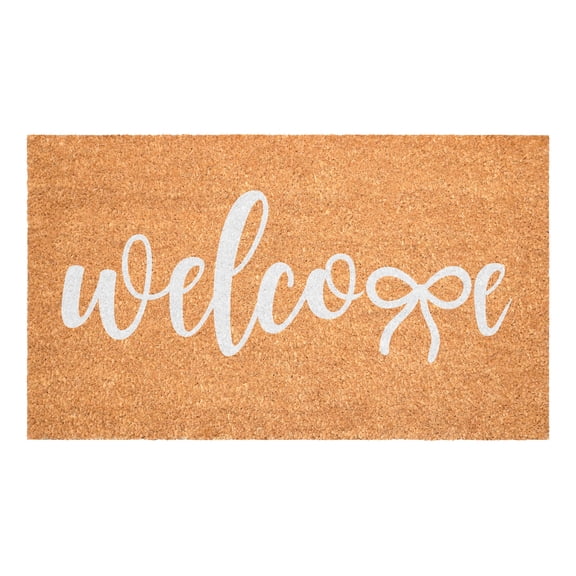 White Welcome Bow Doormat, 17" x 29"