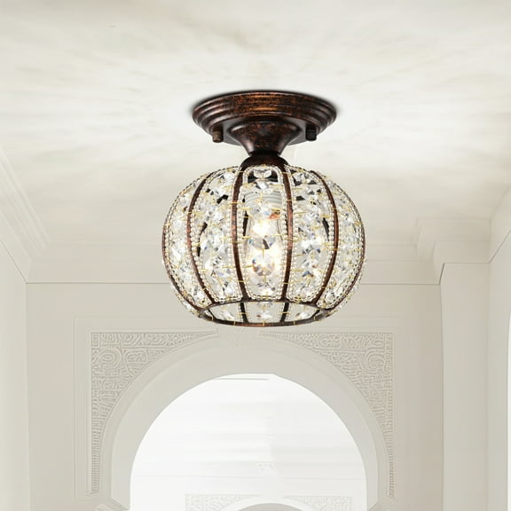 Thyri 7.5 in. 1-Light Indoor Antique Copper Finish Semi-Flush Mount Ceiling Light with Light Kit