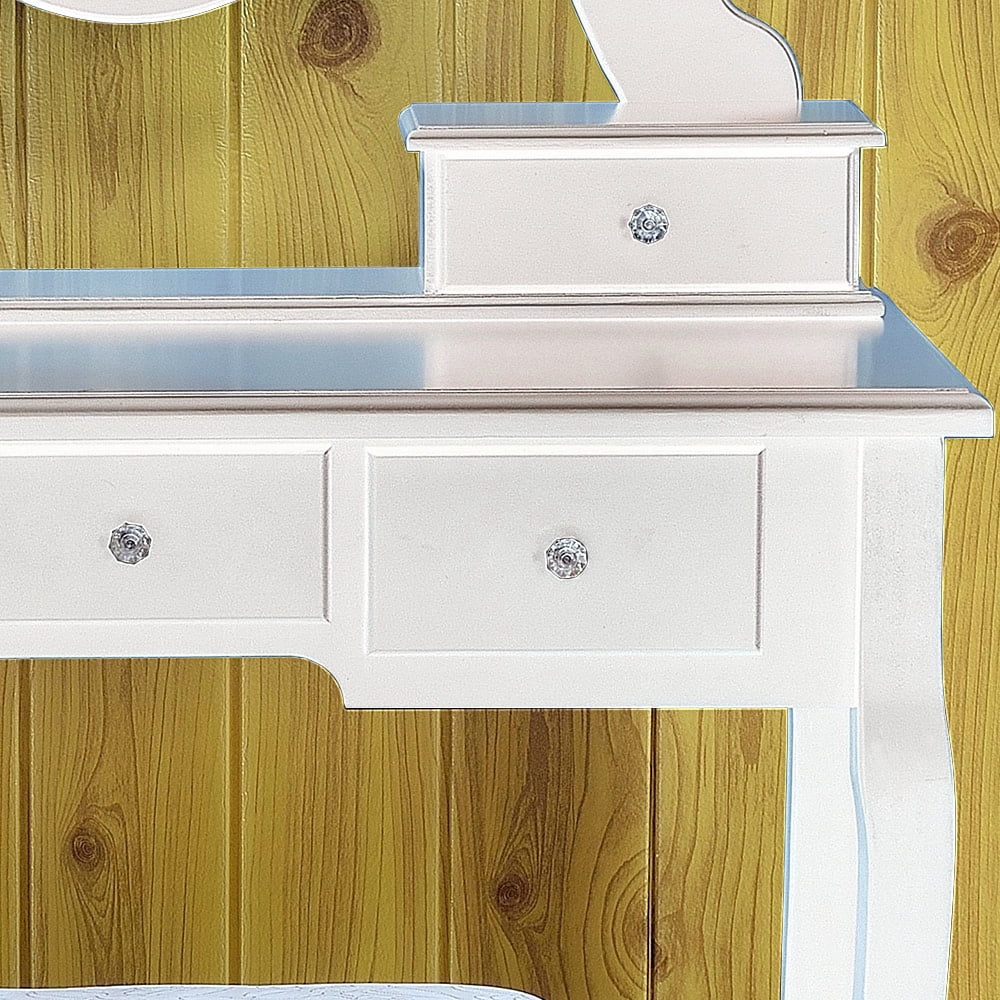 Lowestbest Vanity Table Set, Dresser Table with 360°Rotation Single Mirror 5 Drawers, White Lowestbest Vanity Table Set, Dresser Table with 360°Rotation Single Mirror 5 Drawers, White