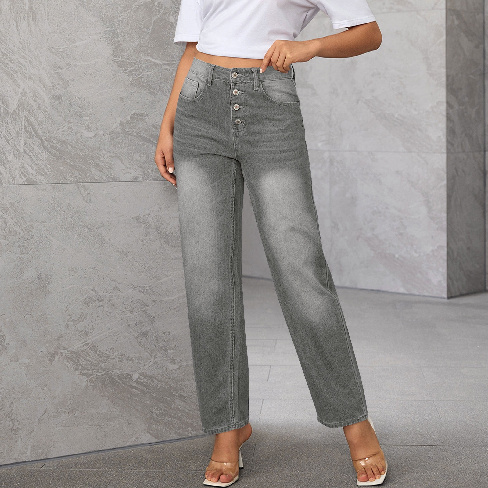 Haivin Women's Cotton Wide Leg Jeans, High Waist Straight Leg Versatile Design for Casual Daily and Office Wear