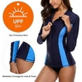 thumbnail image 3 of Charmo Womens Long Sleeve Rashguard Swimsuit Zip Front Color Block Tankini Sun Protection Rash Guard, 3 of 6