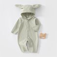 thumbnail image 3 of JIAYUE Baby Waffle Ribbed Jumpsuit Long Sleeve Hooded Bunny Ear Dots Print Full Snap Romper for Holiday Party, 3 of 7