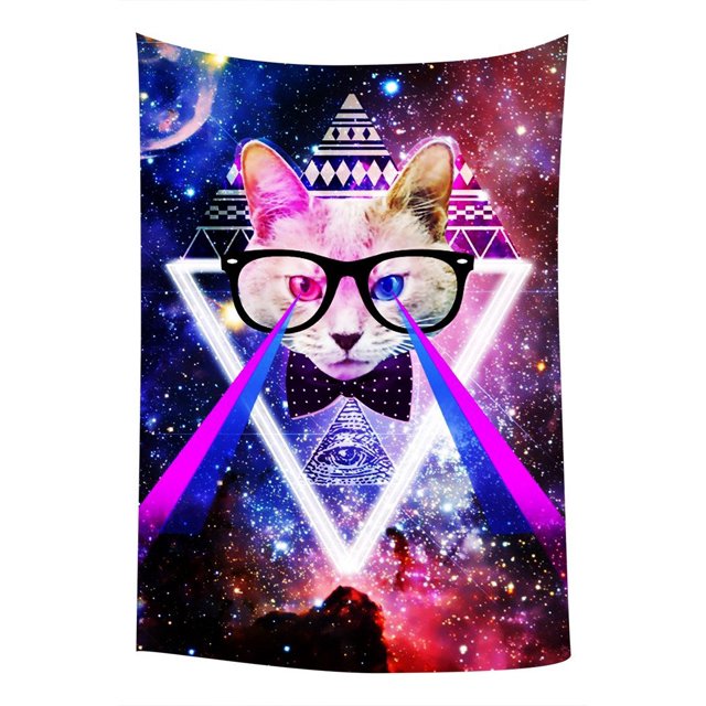 ABPHQTO Galaxy Universe Space Cat Laser Eyes Dormitorio Sala de estar Arte Tapiz para colgar en la pared Tamaño 100x150 cm ABPHQTO QB-ZK-29-40x60