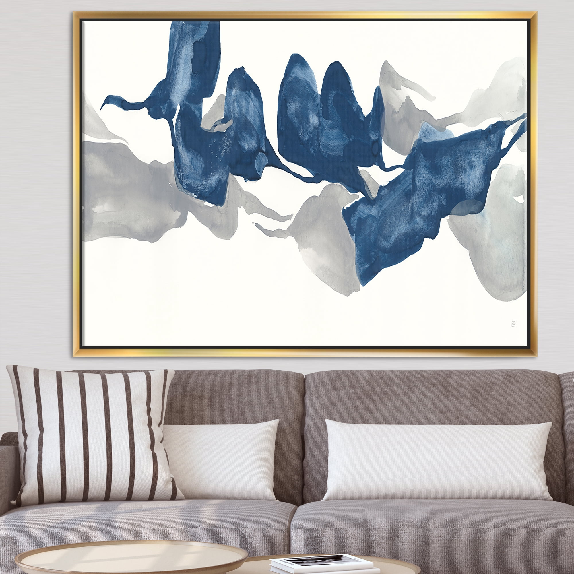 Designart ' Gouache Sapphire on Gray ' Modern & Contemporary Framed Canvas