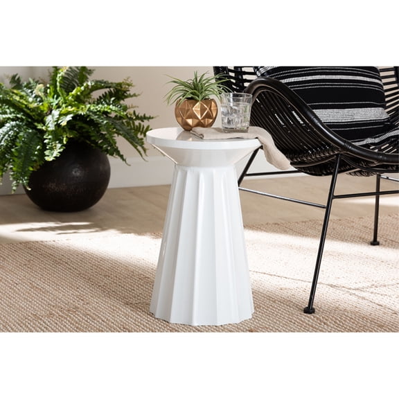 Baxton Studio Ulmer Metal Scalloped Side Table Modern Round Accent Table