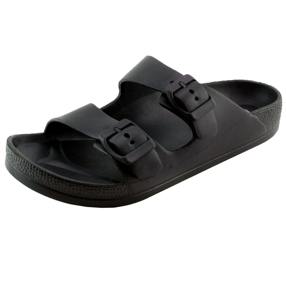 SNJ - Women's Lightweight Comfort Soft Slides EVA Adjustable Double Buckle Flat Sandals (FREE