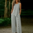 thumbnail image 4 of Zynoxe Womens Two Piece Linen Sets Elegant Button Tank Top Wide Leg Pants Plus Size Outfits Summer Business Casual Outfits with PocketsGrayS, 4 of 7