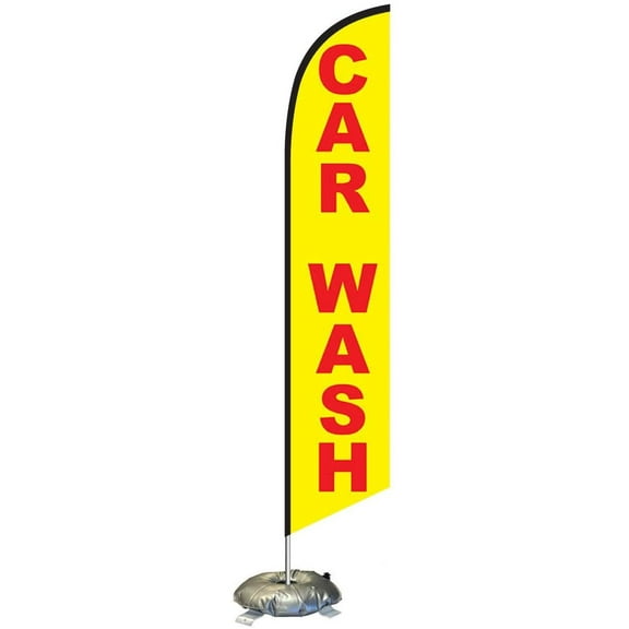 FFN Yellow and Red Car Wash Feather Flag Kit with Cross-Base and Weight-Donut, Outdoor Advertising Banner Swooper Flag