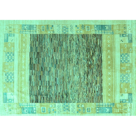 Ahgly Company Indoor Rectangle Abstract Turquoise Blue Modern Area Rugs, 5' x 7'