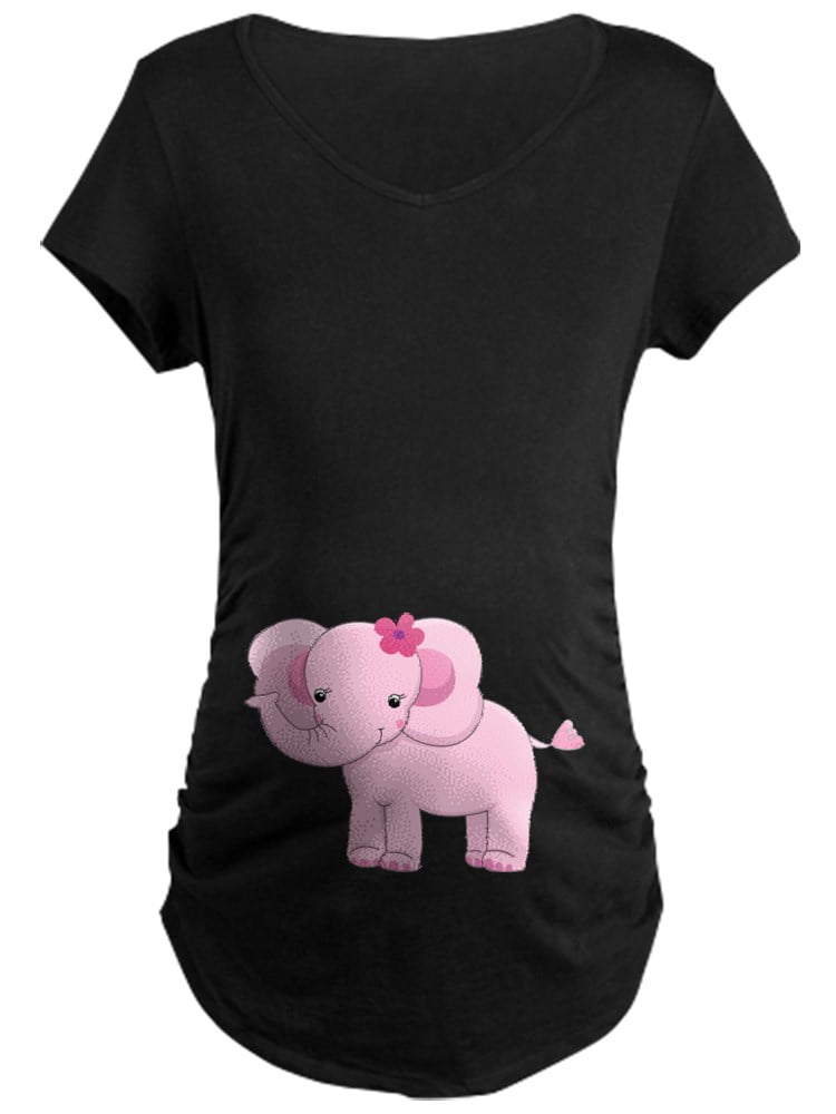CafePress Cute Pink Baby Girl Elephant Maternity Dark T Shir