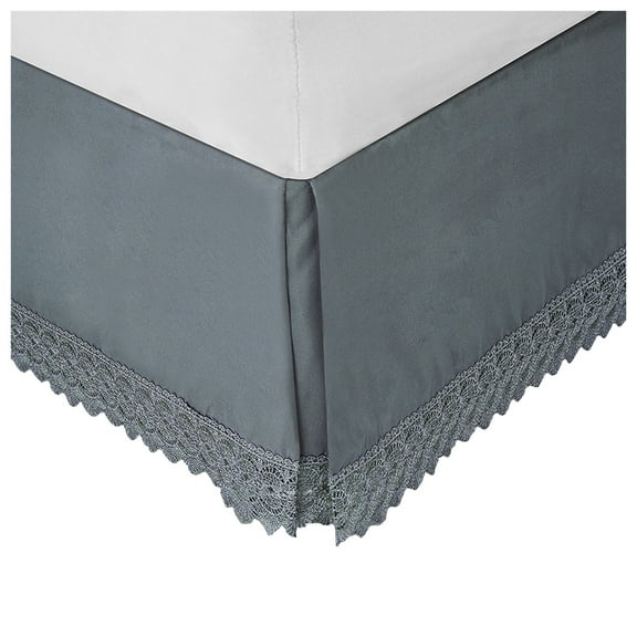 Elegant Comfort Narina Collection Lace Bed Skirt 15inch Drop, 1500 Thread Count Egyptian Quality, Sophisticated Design for a Vintage Look- Easy Care and Wrinkle Resistant, Cali King, Gray