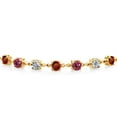 thumbnail image 2 of Gem Stone King 4.05 Ct Round Red Garnet Pink Tourmaline 18K Yellow Gold Plated Silver Lab Grown Diamond Tennis Bracelet for Women (Fully Adjustable up to 9 inch), 2 of 3