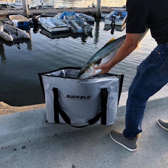 Insulated Fish Cooler - 27.5QT 58QT Waterproof Flat Bottom Bag, Leakproof and Fishing Kill Bag