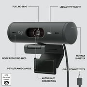 Logitech Brio 500 Full HD Webcam with Auto Light Correction, Noise Reduction, Privacy Cover, Graphite